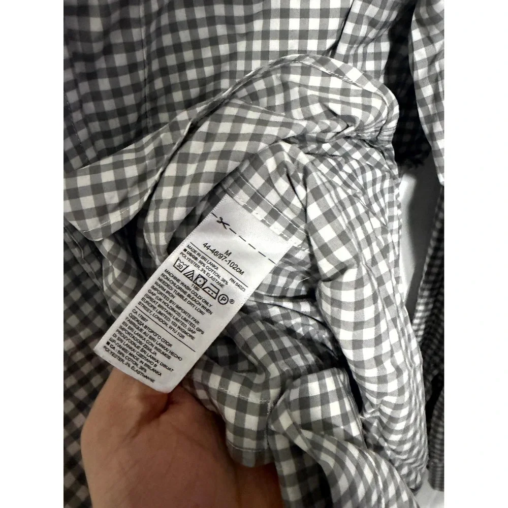 Banana Republic Button Down Shirt Mens M Grey Gingham Slim Flex Fit Tech Stretch